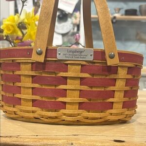 Longaberger Red and Tan Woven Basket Handbag